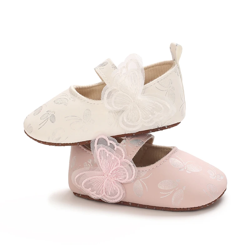 Lace Butterfly 0-18M Baby Girl Crib Shoes Printed Upper Soft Sole Breathable Adjustable Strap Wedding Party Toddler First Walkin