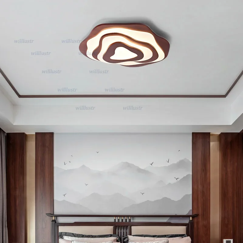 Zen Style Wood Ceiling Light Chinese Creative Cloud Acrylic Lamp Hotel Restaurant Tearoom Lounge Bedroom Balcony LED Lighting