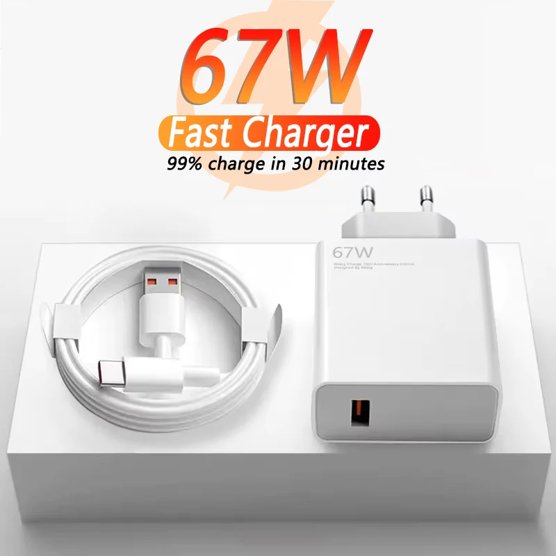 For Xiaomi  67W USB Super Fast Charger Power Adapter Mi 12 11 6A Type C Cable POCO X5 X4 Pro Note 9 10 11 Charging