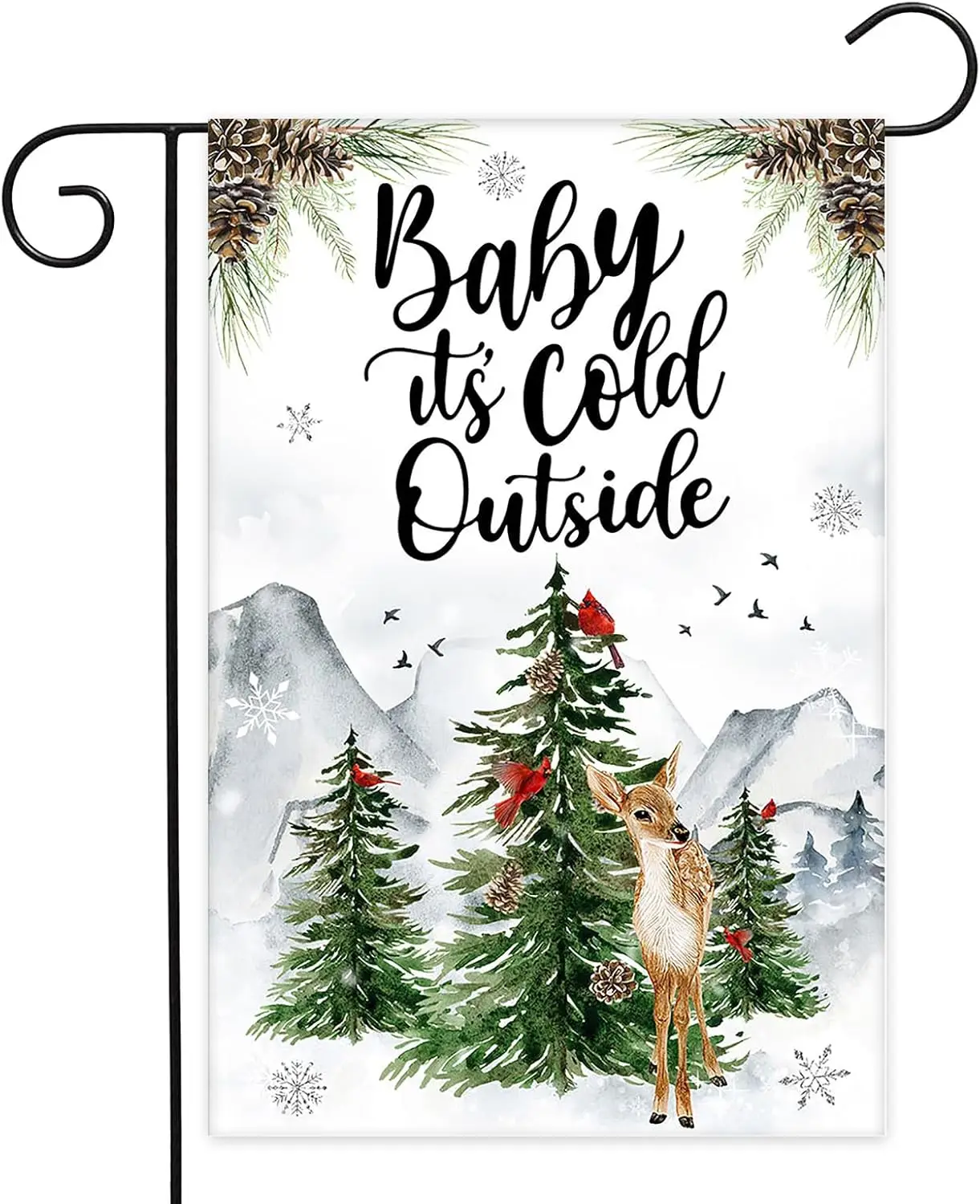 Avezano Baby Its Cold Outside Garden Flags Winter Christmas Elk Small Baby Shower Yard Flag Winter Seasonal Xmas Trees Forest De