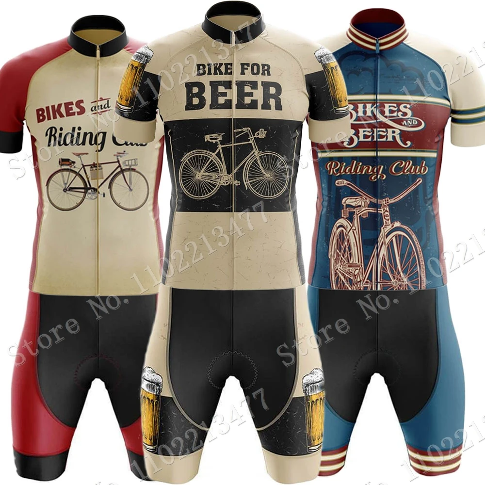 Conjunto de Jersey de ciclismo Retro Beer Riding Club Vintage 2026, ropa roja y azul, camisetas de verano para bicicleta de carretera, traje, pantalones cortos con pechera para bicicleta MTBRopa