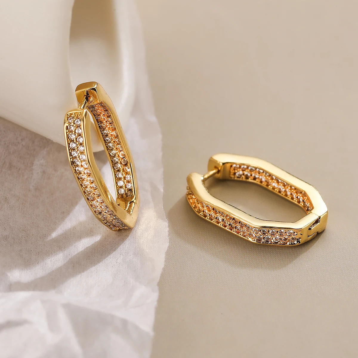 cmoonry Hot Sale 2 Size Geometric Hoop Earrings For Women Gold Color AAA CZ Zircon Inlay Copper Wedding Jewelry Femme Bijoux