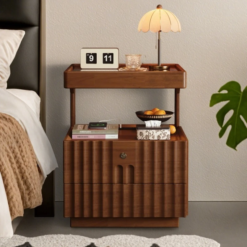Open Cabinets Bedside Tables Wooden Vintage Luxury Designer Bedside Tables Walnut Unique Mid Century Meuble Chambre Furniture