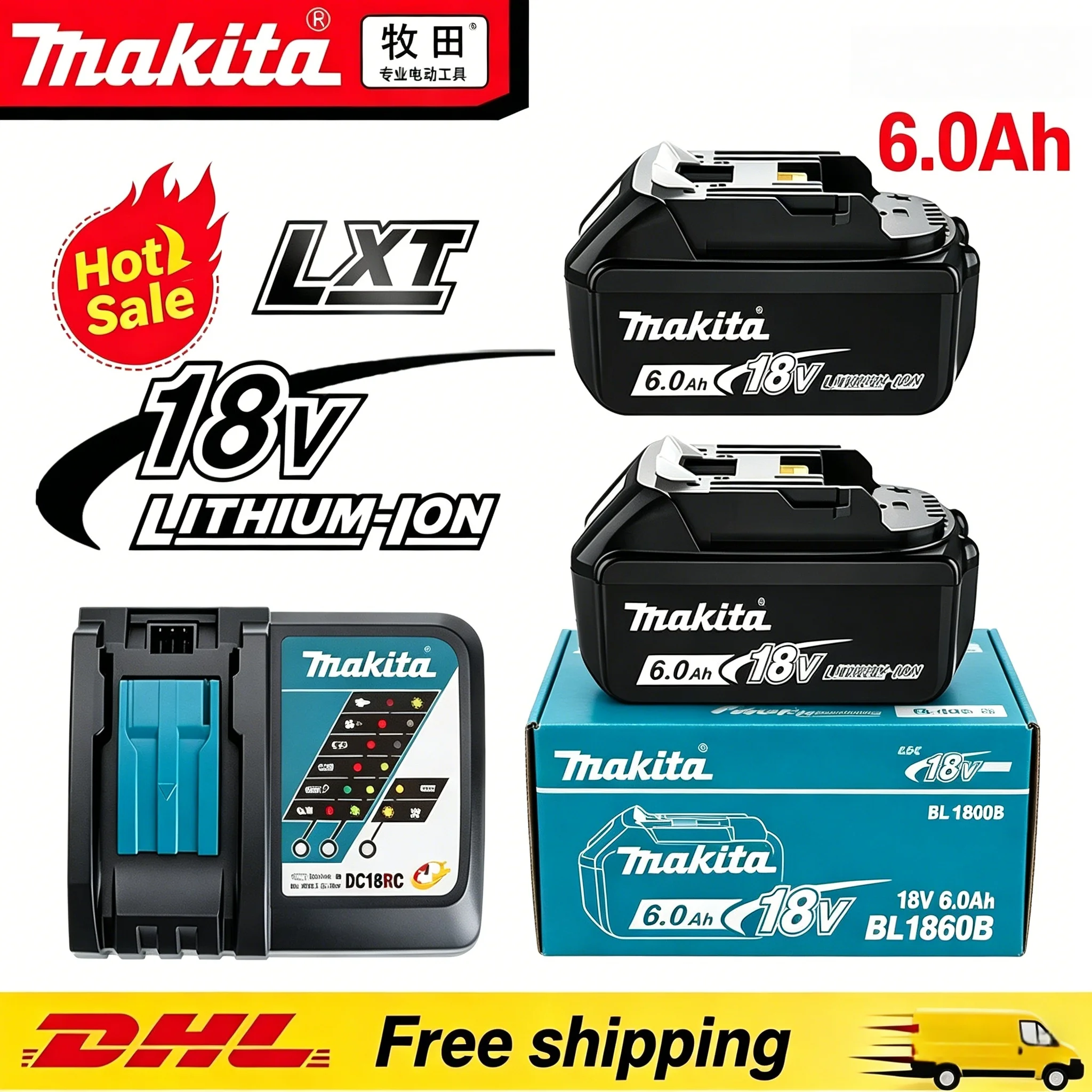 Makita 18V 6.0Ah LXT Lithium-Ion Battery & DC18RC Fast Charger Kit - Professional Power Tool Battery with Free DHL Shipping