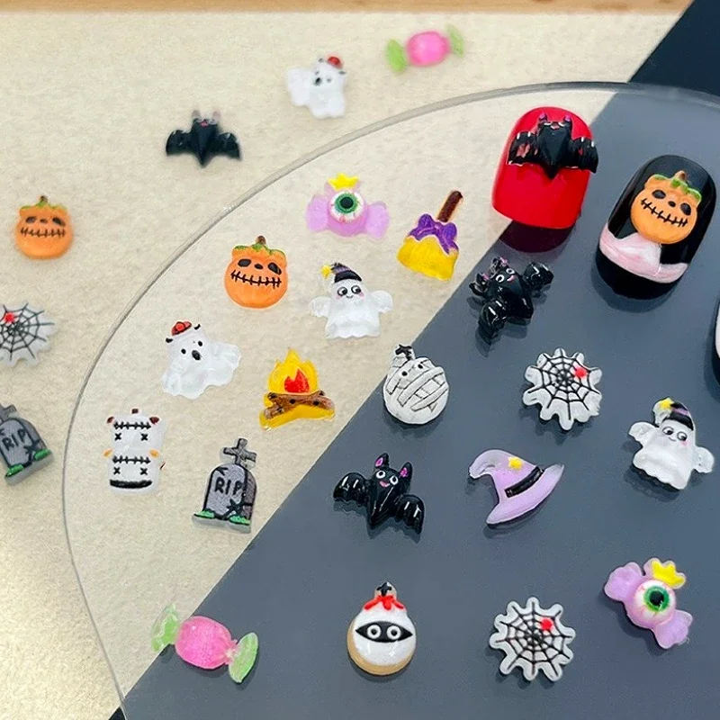 หัวกะโหลกค้างคาวใยแมงมุมไม้กวาดลูกอมฟักทองฮาโลวีนเครื่องประดับเชอร์รี่สตรอเบอร์รี่สตาร์คริสต์มาสเล็บอุปกรณ์ตกแต่งเครื่องมือ