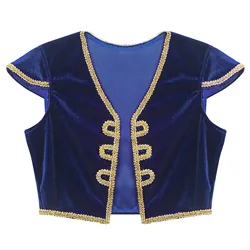 Boys Arabian Prince Costume Cap Sleeve V Neck Braided Trimming Vest Waistcoat for Halloween Cosplay Theme Party Clothes