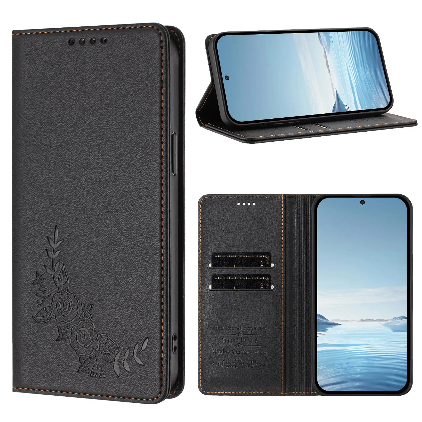 Magnetyczne etui z klapką ze skóry do Samsung Galaxy A57 A37 A27 A17 A07 A56 A36 A26 A16 A06 z przegródką na karty, funkcją podstawki i ochroną przed wstrząsami. — zdjęcie produktu 3