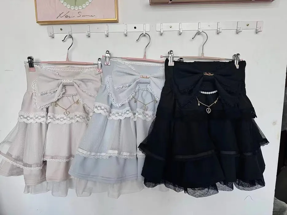 Summer Casual Skirt Mass Production Multi-layer Lace Large Bow Sweet High Waist Short Skirts for Women Japanese Style