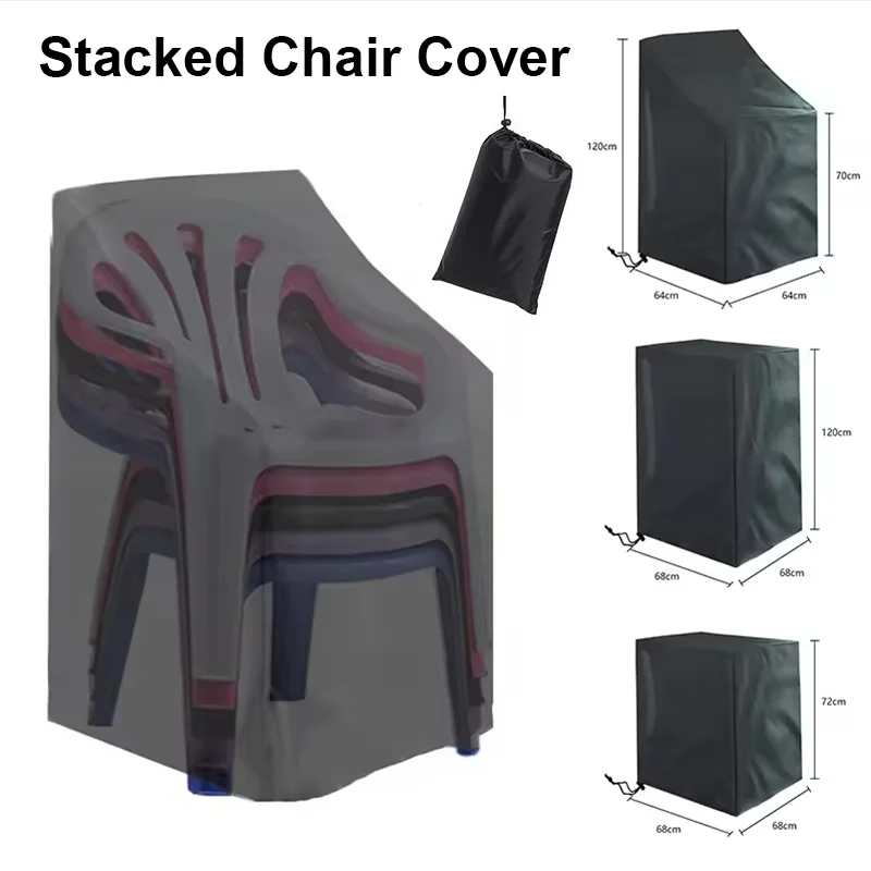 

Stacking Outdoor Chair Cover 3 Sizes Stacked Chair Dustproof Cover Garden Furniture Protector Yard Chair Cover with Storage Bag