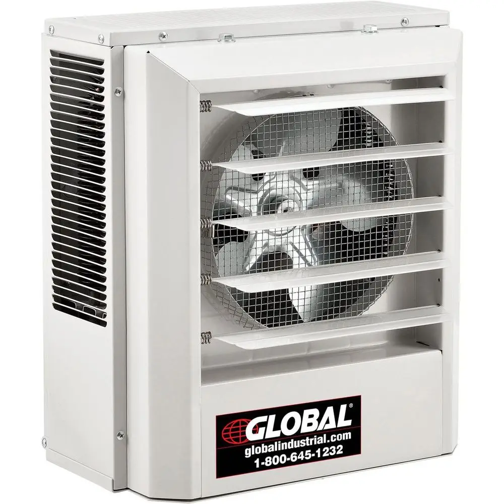 

Steel Unit Heater, Horizontal or Veal Dowow an orced Heater, 5KW, 480V, 3 Phase, 17000 , Wall or Ceiling Mount, 14-1/8"W x 8-1/2