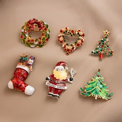 XIALUOKE Christmas Wreath Brooch Corsage Santa Claus Tree Brooch For Women Christmas Jewelry Accessories Party