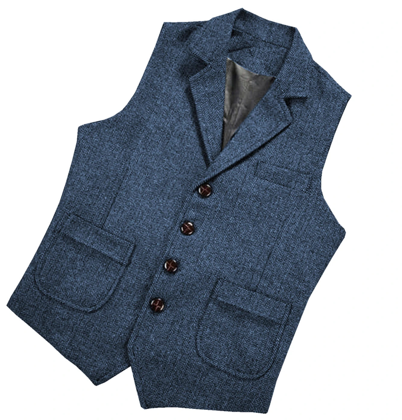 Mens Suit Vest Lapel V Neck Wool Herringbone Casual Formal Business Vest Waistcoat Groomman For Wedding Green/Burgundy/Brown