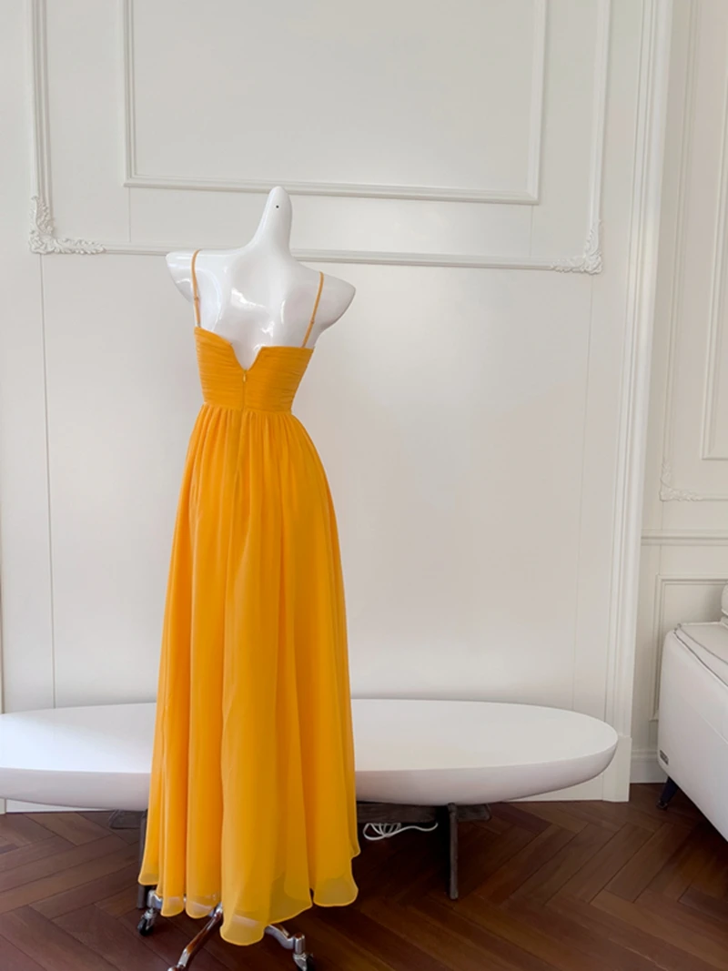 Amarillo ámbar Emed ter Dr Vaion Sle Falda acampanada de cintura alta Svel largo Fecha de boda Faionable Cany Pa...