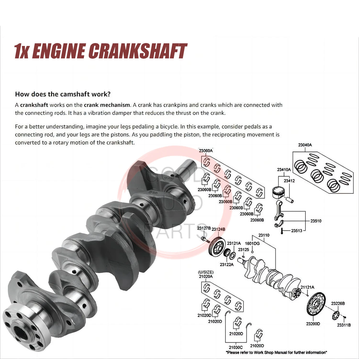 DPGKITS 1PC Crankshaft Assy For Hyundai KIA Tucson Sonata Sportage Sorento Forte G4KD 2.0L Part Number 23111-2G010 231112G010