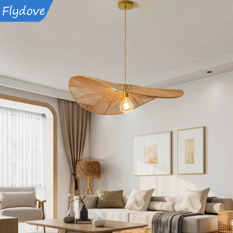 

Nordic Handmade Rattan Led Pendant Lights Living Room Home Decor Dining Homestay Bedroom Loft Hemp Rope Woven Lamp Fixtures