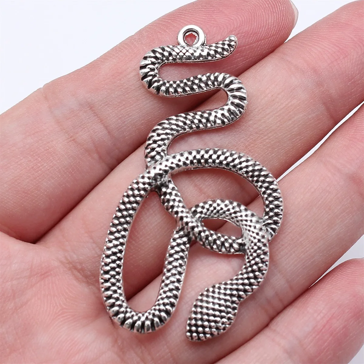 IFOCUS 10pcs/Lot Snake Charms For DIY Jewelry Making Zinc Alloy 51x28mm/2.01x1.1inch