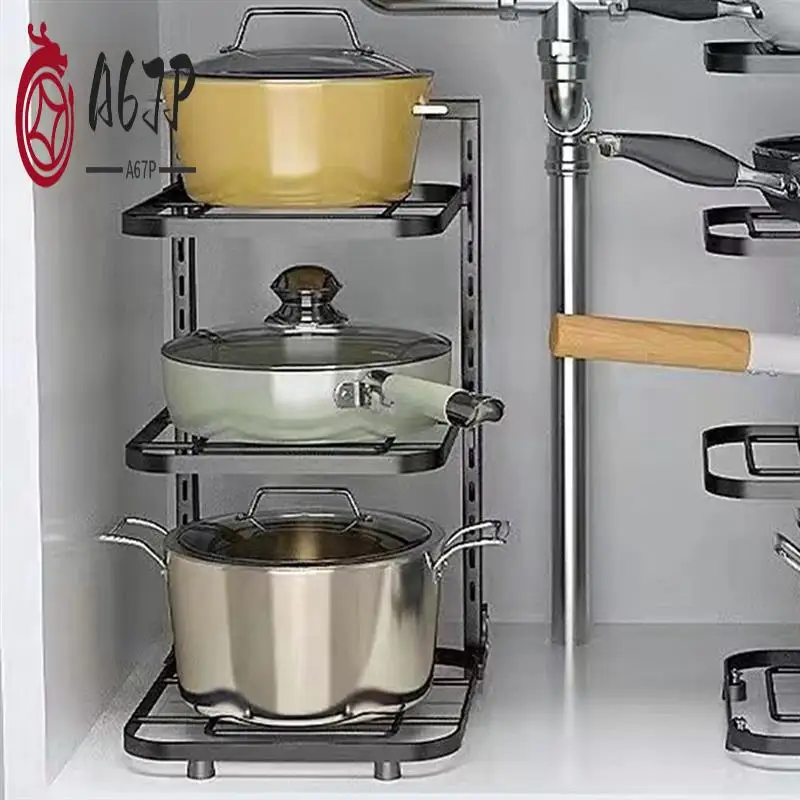 

A67P-Sink Shelf Pot Rack Under Cabinet Storage Organizer Frying Pan Rice Cooker Holder Home Kitchen Supplies