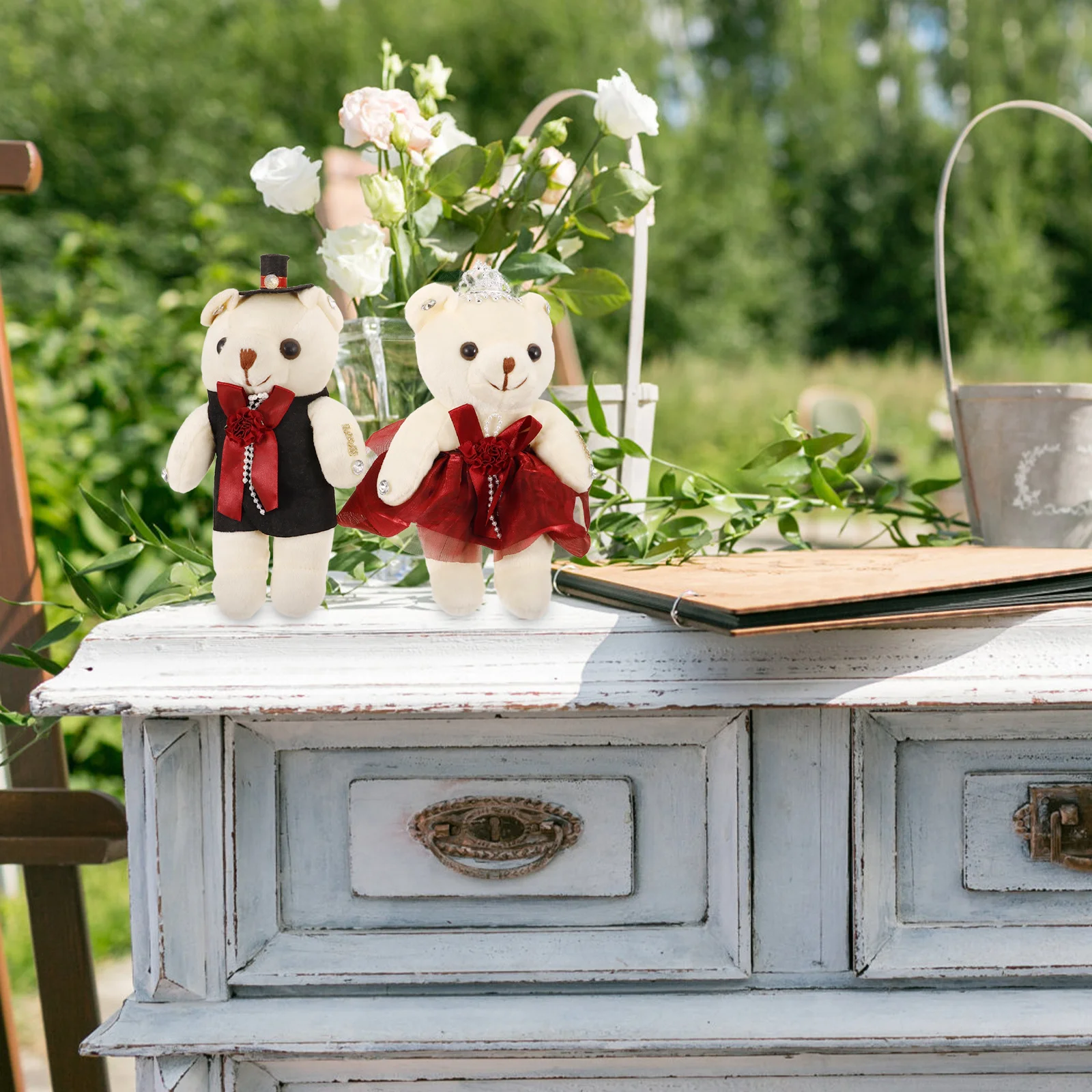 1 par de decoraciones de ramo de oso de dos colores, suministros para fiesta de San Valentín, adornos para decoración de aniversario de compromiso de boda