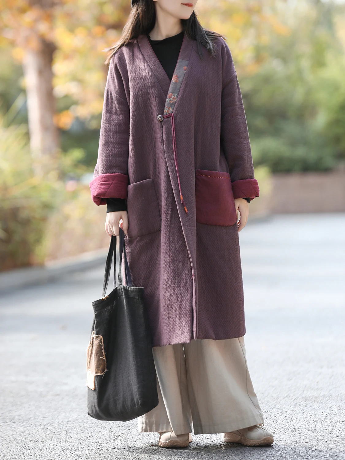 

Ethnic Sle Women's Mid-Length Cotton Linen Jaet Loose Comfortable Warm Artistic Casual Outerwear Winter New Arrival