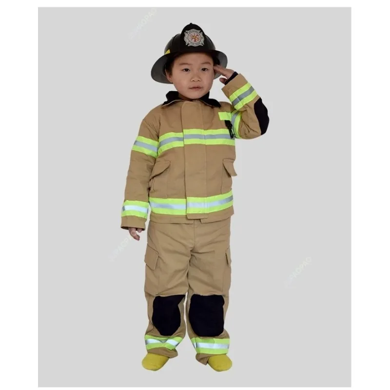 High Quality Kids Fireman Sam Cosplay Costumes Cotton Linen Fancy Halloween Party Firefighter Uniform Boys Role Play Work Wear