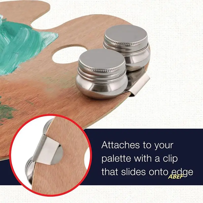 Taza de paleta con tapa, recipiente para pintura al óleo de doble cucharón de acero inoxidable, sin fugas, puede agitar paleta, paquete de 2