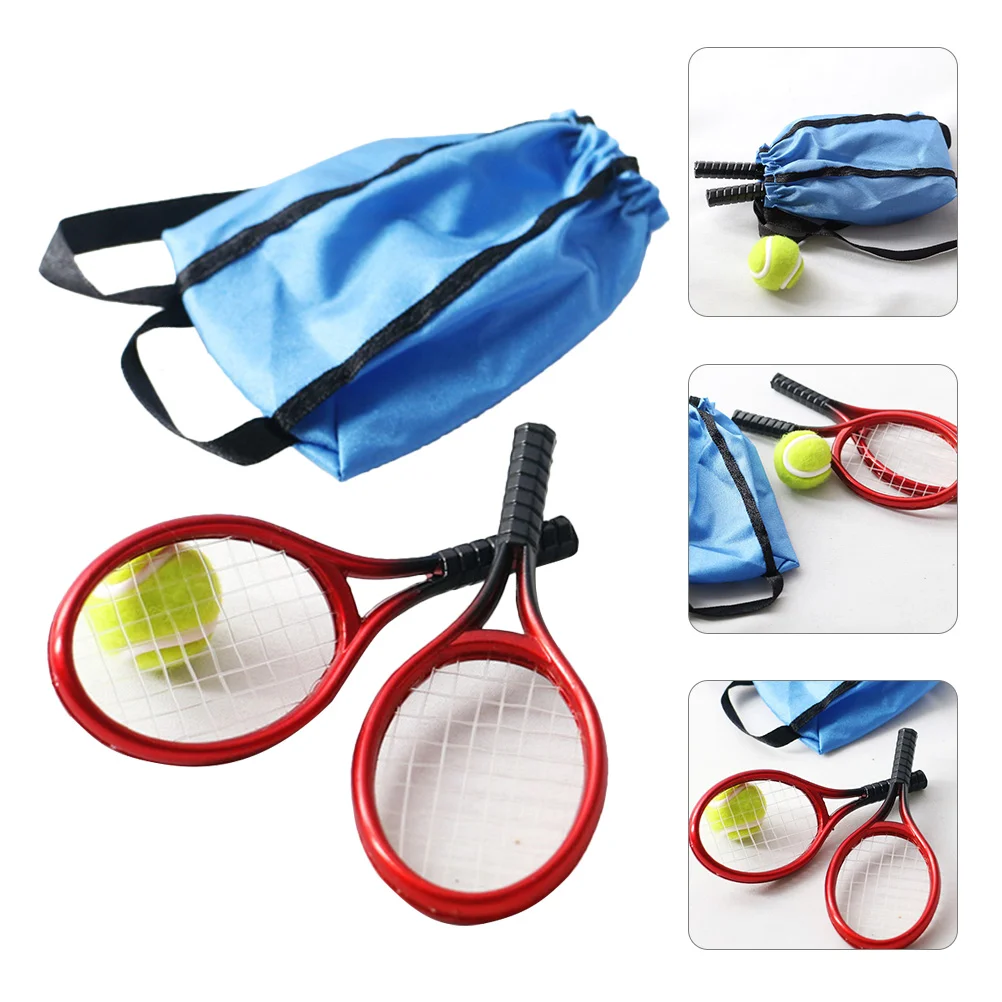 Kids Toys Simulated Tennis Racket Set Mini Tool for Photography Props House Accessories Dolls Ornamental Decor Model