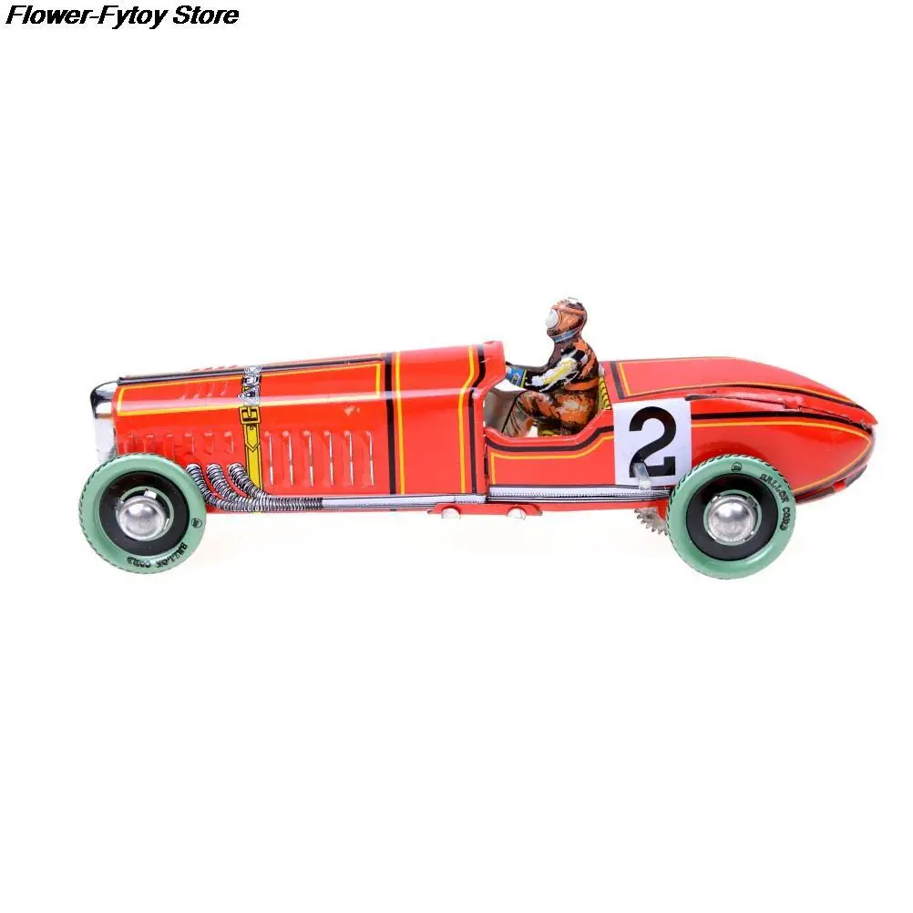 1Pc Iron Metal Handicraft Vintage Windup Classic Red Race Car Model Clockwork Tin Vehicle Toy Collectable Gift