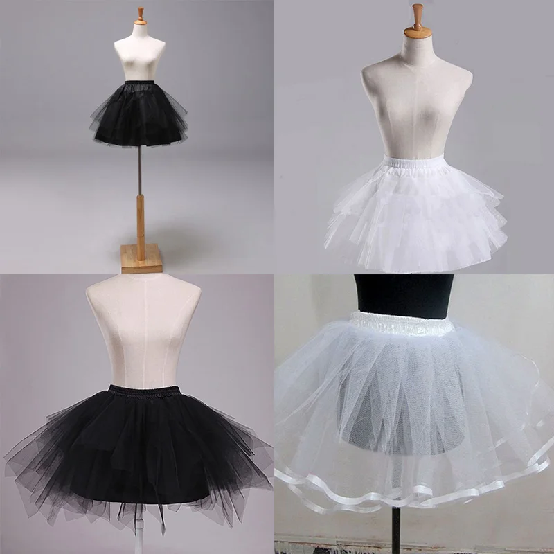 여성 어린이 화이트 하드 메쉬 짧은 페티코트 더블 레이어 소녀 로리타 투투 스커트, 세미 시스루 웨딩 드레스
