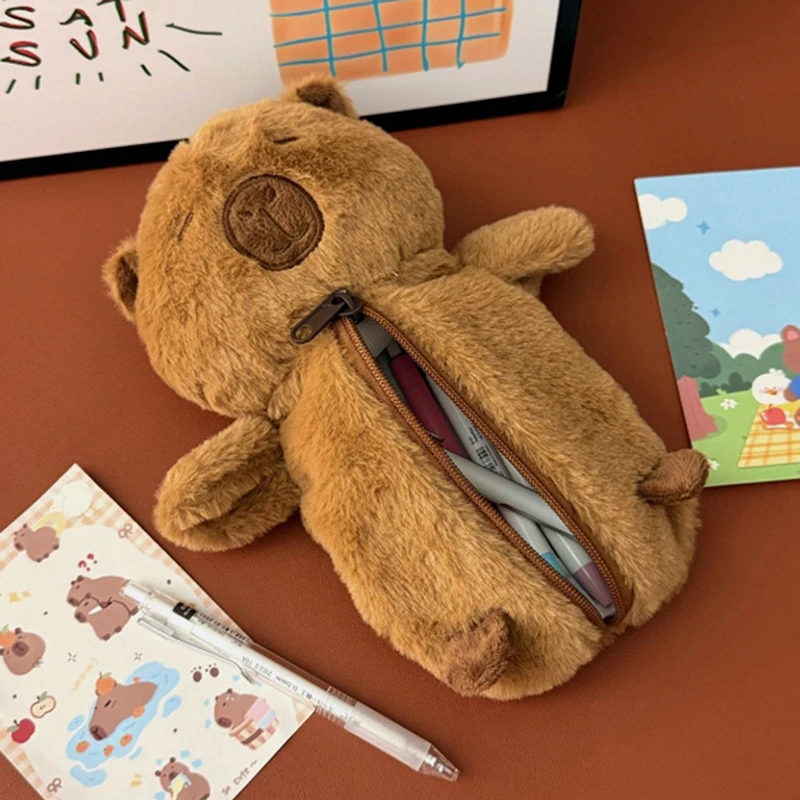 Creative Plush Capybara Pen Bag Clutch Bag Large Capacity Cartoon Pen Case Multifunctional Student Stationery Storage Bag Gift