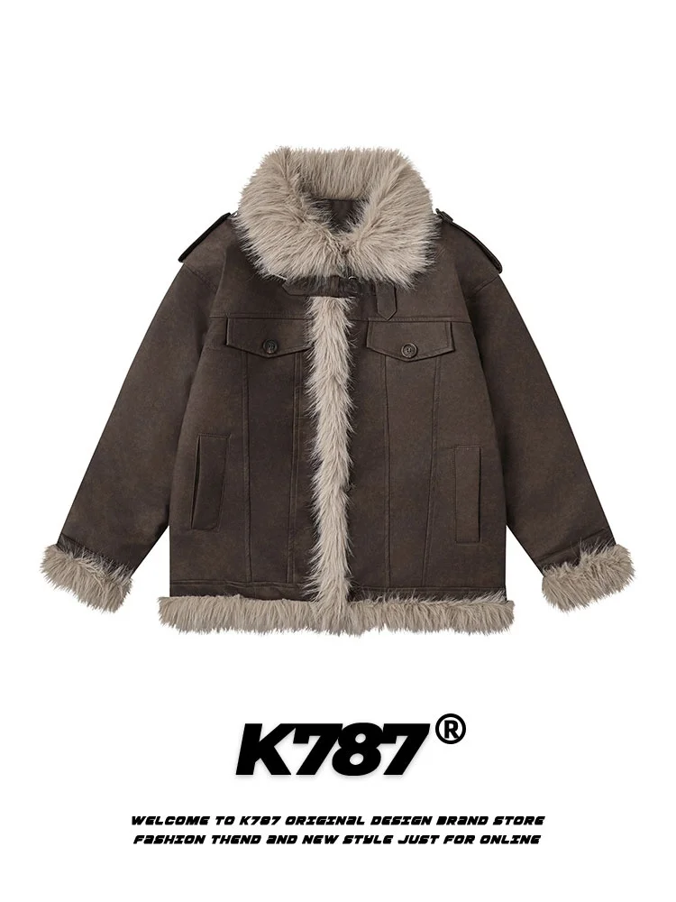 

Куртка женская утепленная в американском стиле K787, с меховым воротником, подкладкой из искусственной кожи и полиэстера, повседневная зимняя верхняя одежда