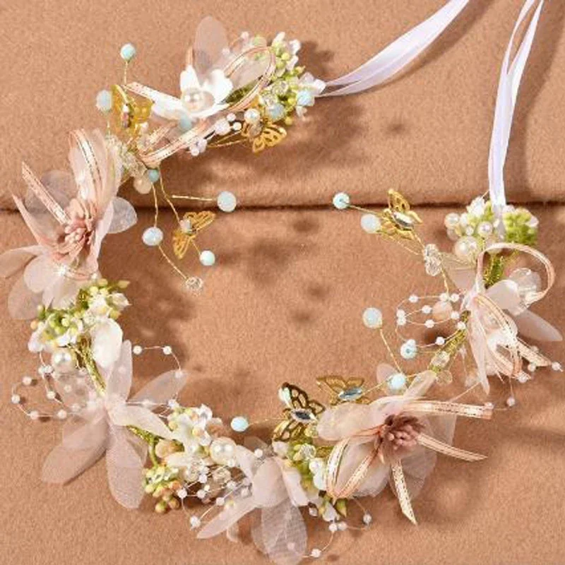 Fotografia 5: Fada princesa flor de cristal bandana & strass pérola tiara-casamento nupcial coronas de flores para niñas, meninas headpiece (