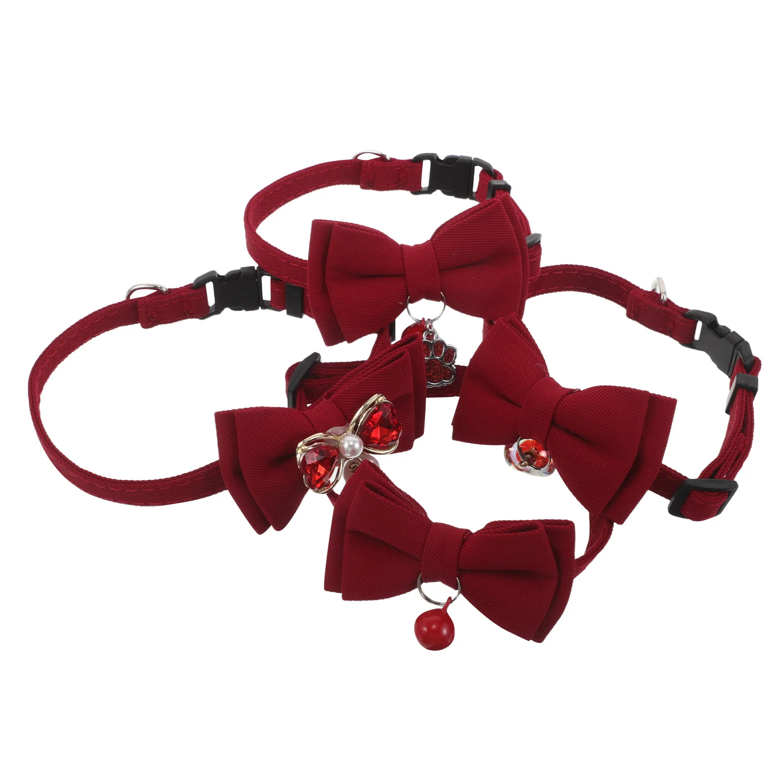 

4Pcs Pet Collar Bow Tie Elegant Design Charming Pendant Bells Cat Dog Wedding Festive Celebration Accessories Cat Collar Bow