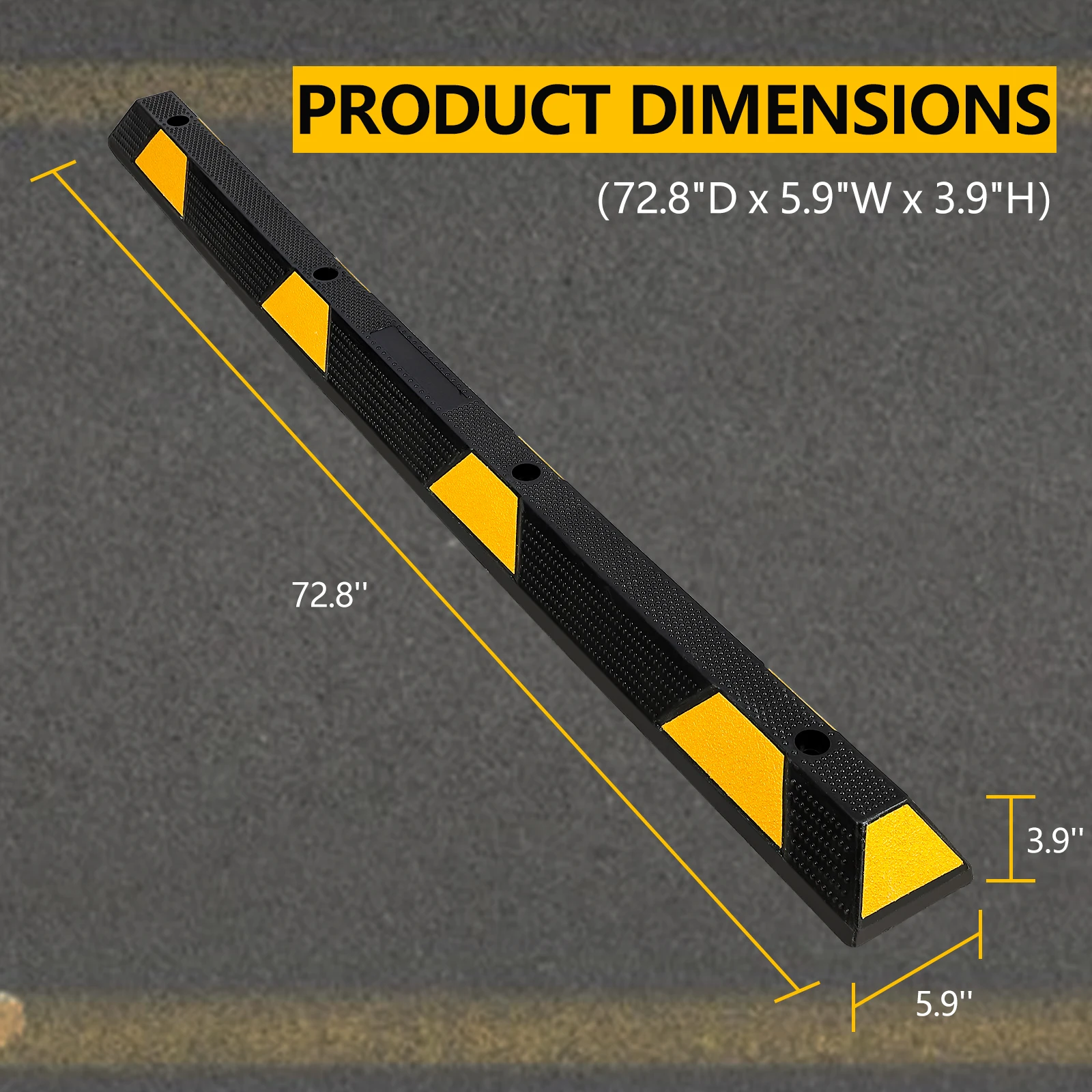 Curb Parking Garage Floor Stopper - 72 Inch Extra Wide Heavy Duty Rubber Parking Lot Stopper, for Vehicles Truck Driveway