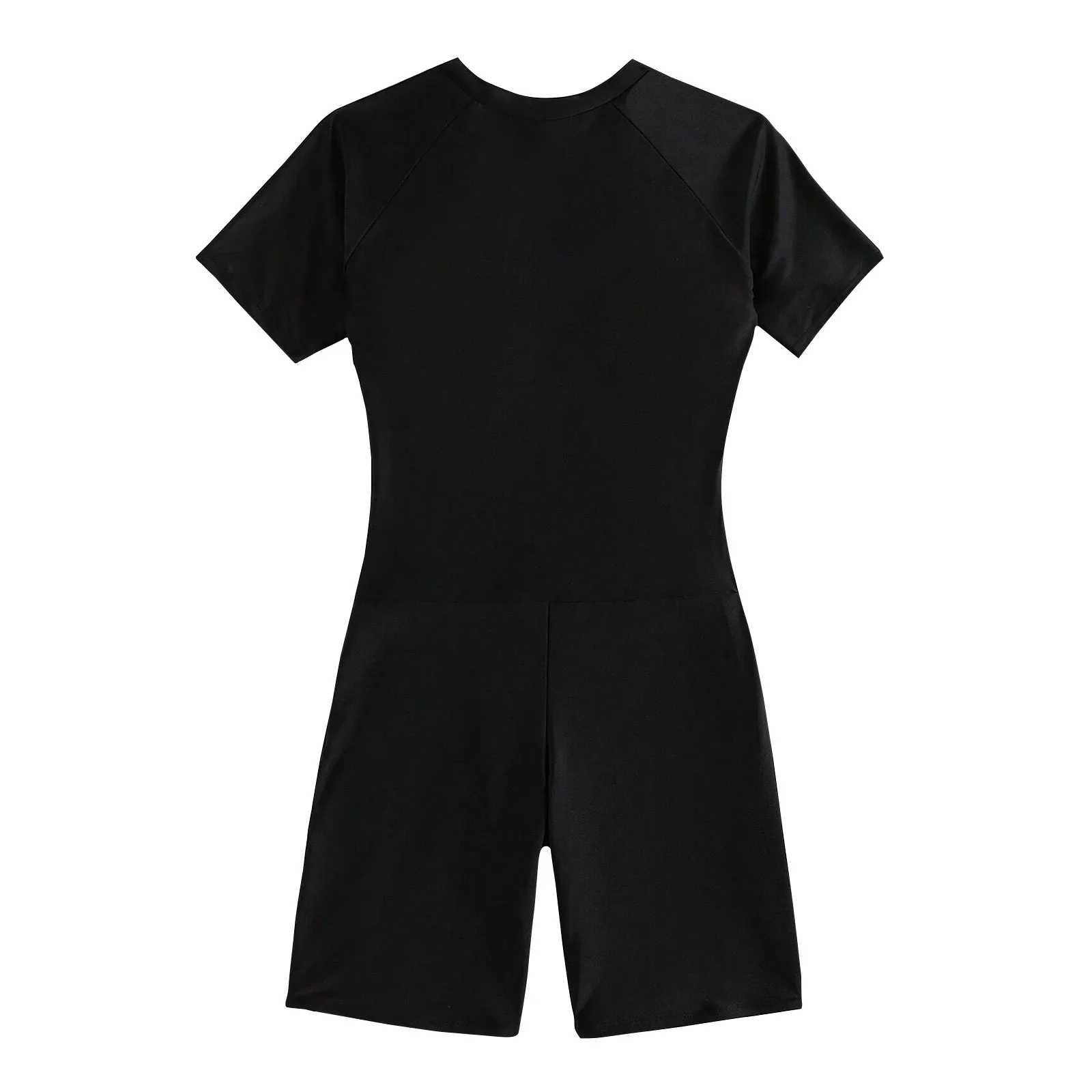 YHOPE Traje de baño de una pieza con cremallera y manga corta de ángulo plano de retazos de Color sólido para mujer caliente