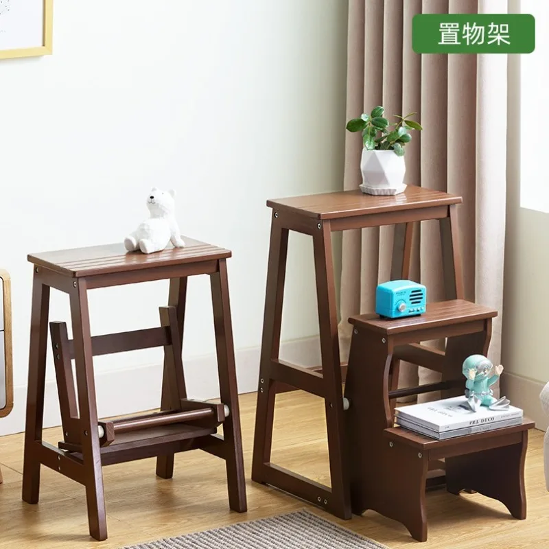 `Step Stools & Step Ladders Kitchen Furniture,Solid Wood 3‑Step Dual‑Use Indoor Multifunctional Household Folding Stool`