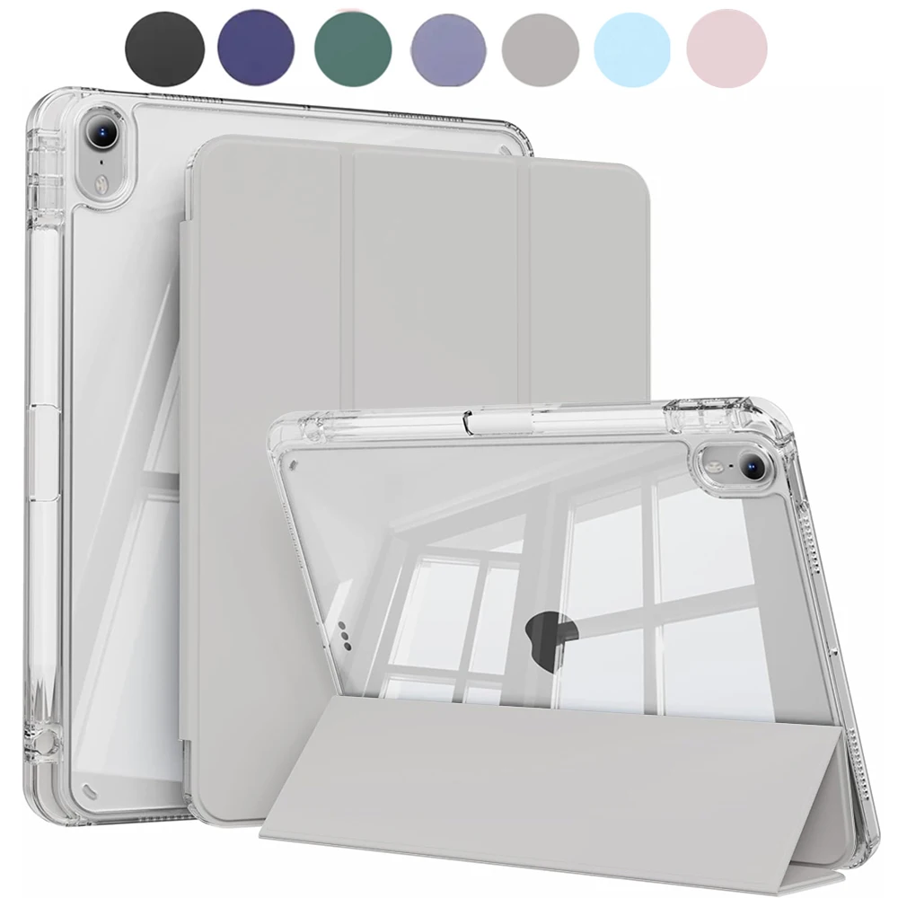 Hülle für iPad Mini 6 7, Hülle mit Stifthalter, harte, klare, transparente Rückseite und weiche, stoßfeste TPU-Rahmenabdeckung, automatische Schlaf-/Wachfunktion