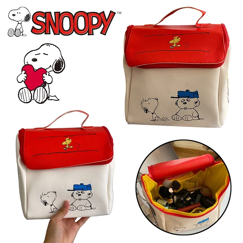 Snoopy Cartoon borsa cosmetica di grande capacità borsa da viaggio in pelle Pu per donna borsa da viaggio per ragazze impermeabile carina regalo di