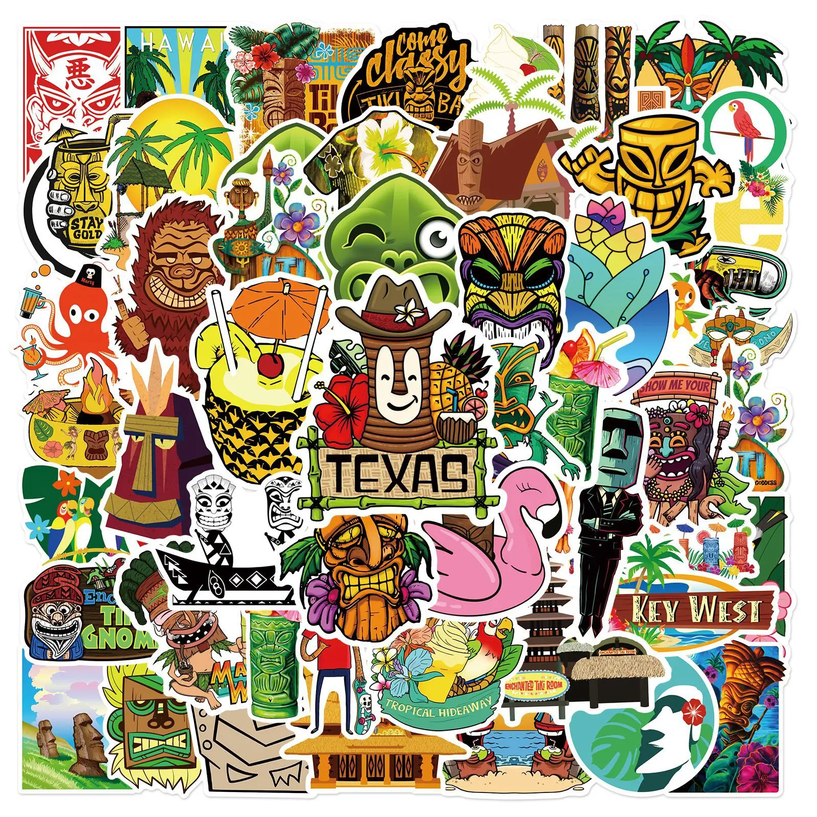 50Pcs Hawaii Vacation Tiki Bar Featured Sticker DIY Phone Laptop Luggage Skateboard Graffiti Decals Fun