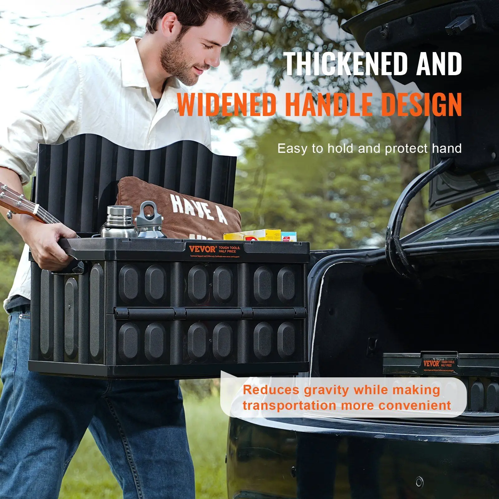 45L Folding Plastic Storage Bin with Lid, Stackable & Collapsible Crate with Handles, Multi-purpose Heavy Duty Container