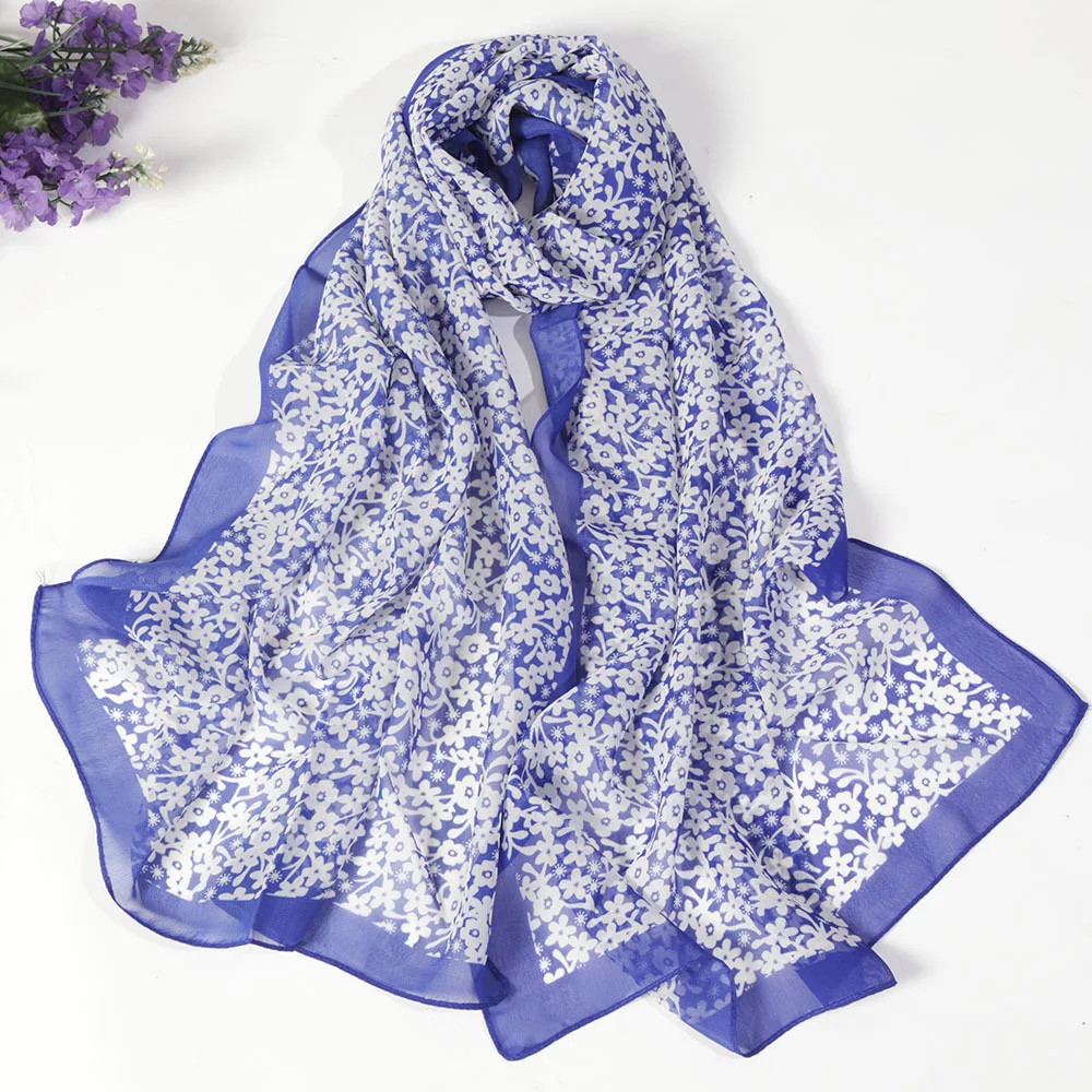 Fashion Chiffon Scarf Floral Long Soft Silky Georgette Shawl Beach Kerchief Scarves Female Foulard  head raps scarf for women