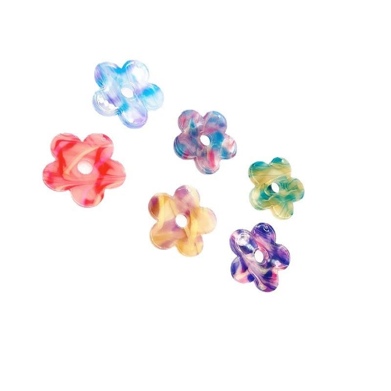 New style 50pcs/lot 33mm color print cartoon flowers shape acrylic florals beads diy jewelry earring/garment accessory
