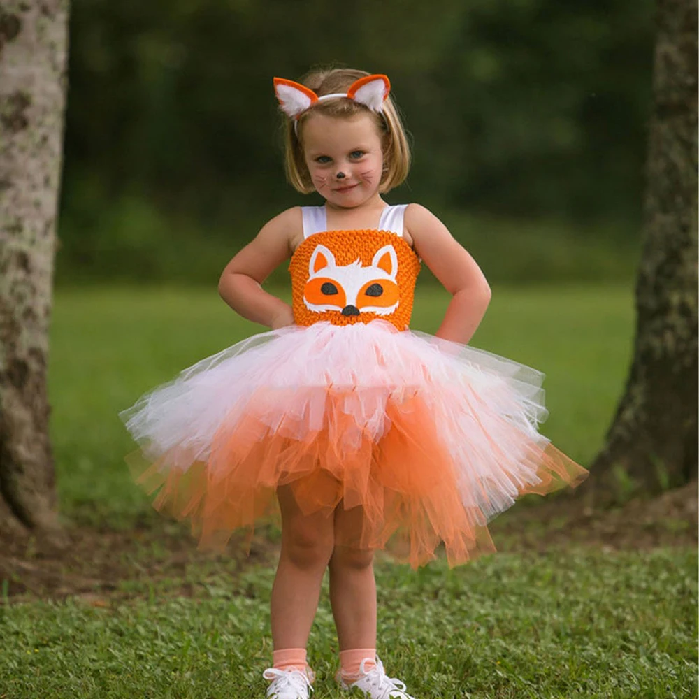 

Girls Fox Tutu Halloween Costume For Kids Animal Cosplay Party Fancy Dresses with Headband Princess Girl Birthday Clothes Set