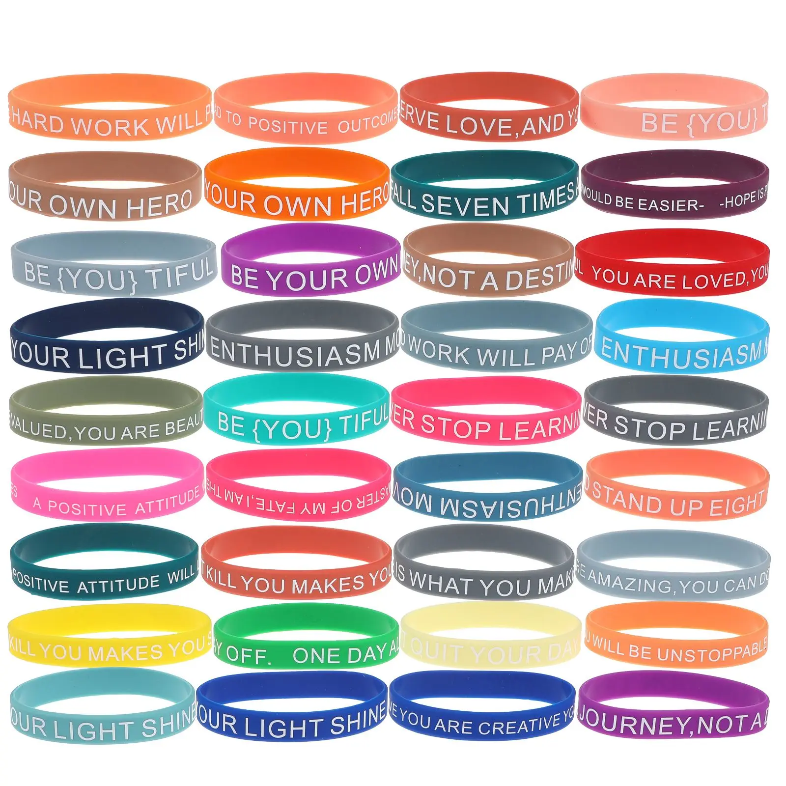 60pcs Motivational Silicone Bracelets Colored 20pcs Pale 20pcs Green Purple Elastic Unisex Bands Fitness