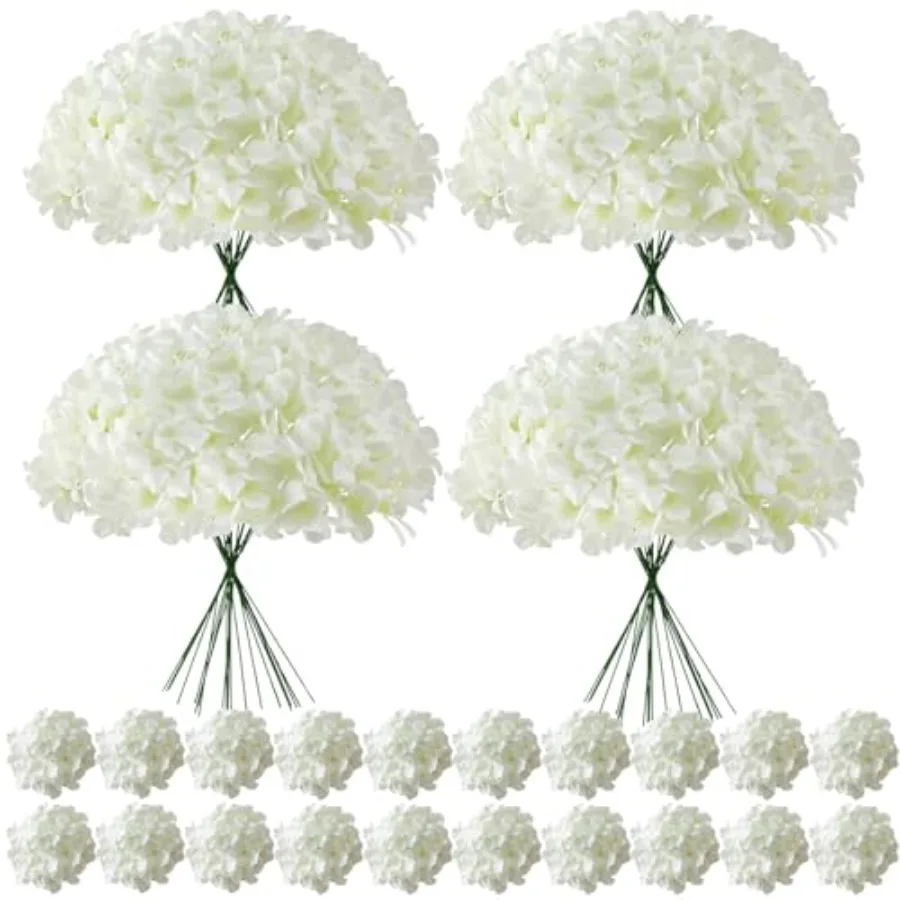

Faux Hydrangea Artificial Flowers Bulk, Fake Silk Hydrangea Flowers Heads with Stems for Wedding Decorations Garden Party Baby