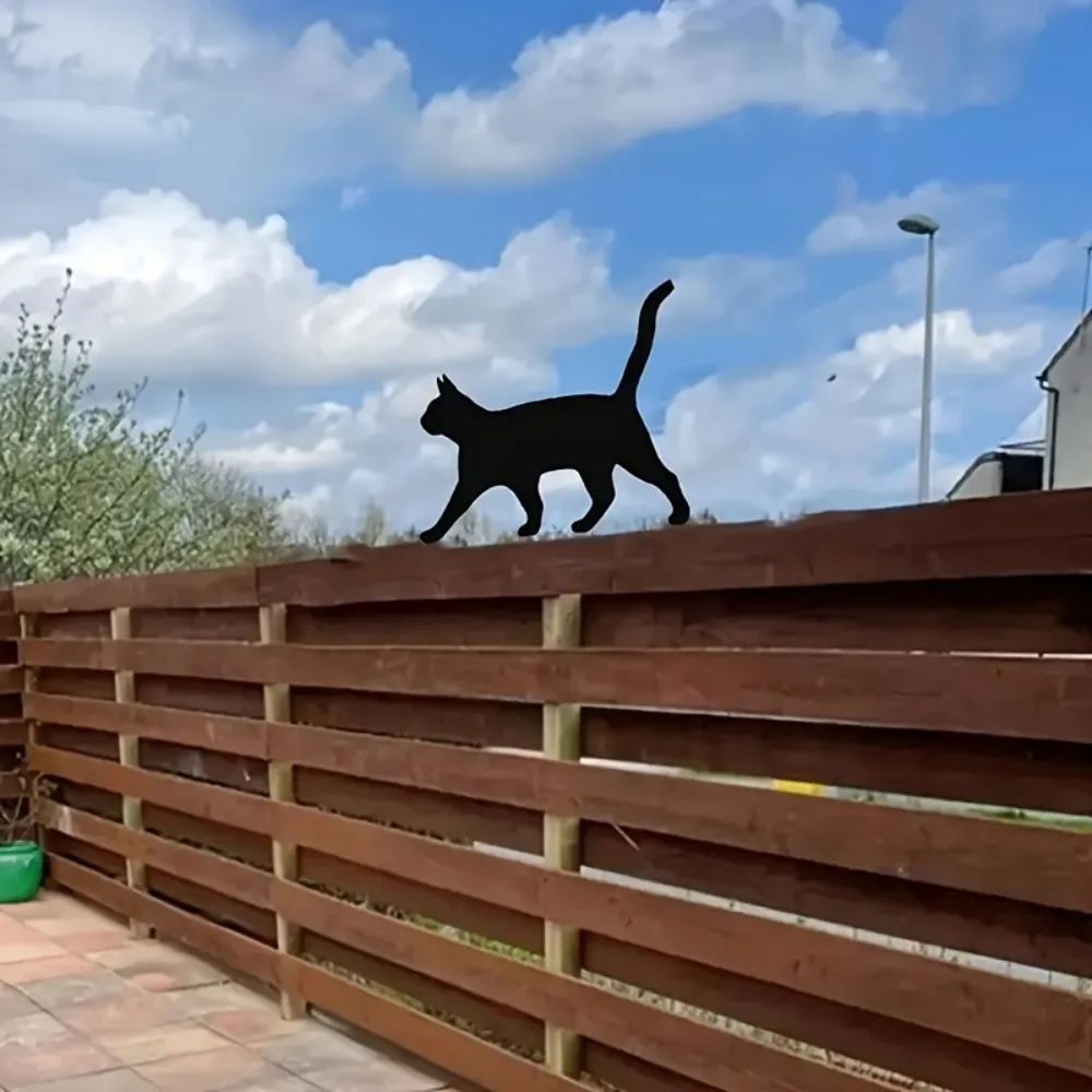 Lorleaky Iron Wall Art Black Cat Silhouette Rustic Fence Decor Durable Outdoor Garden Yard Art Craft No Electricity