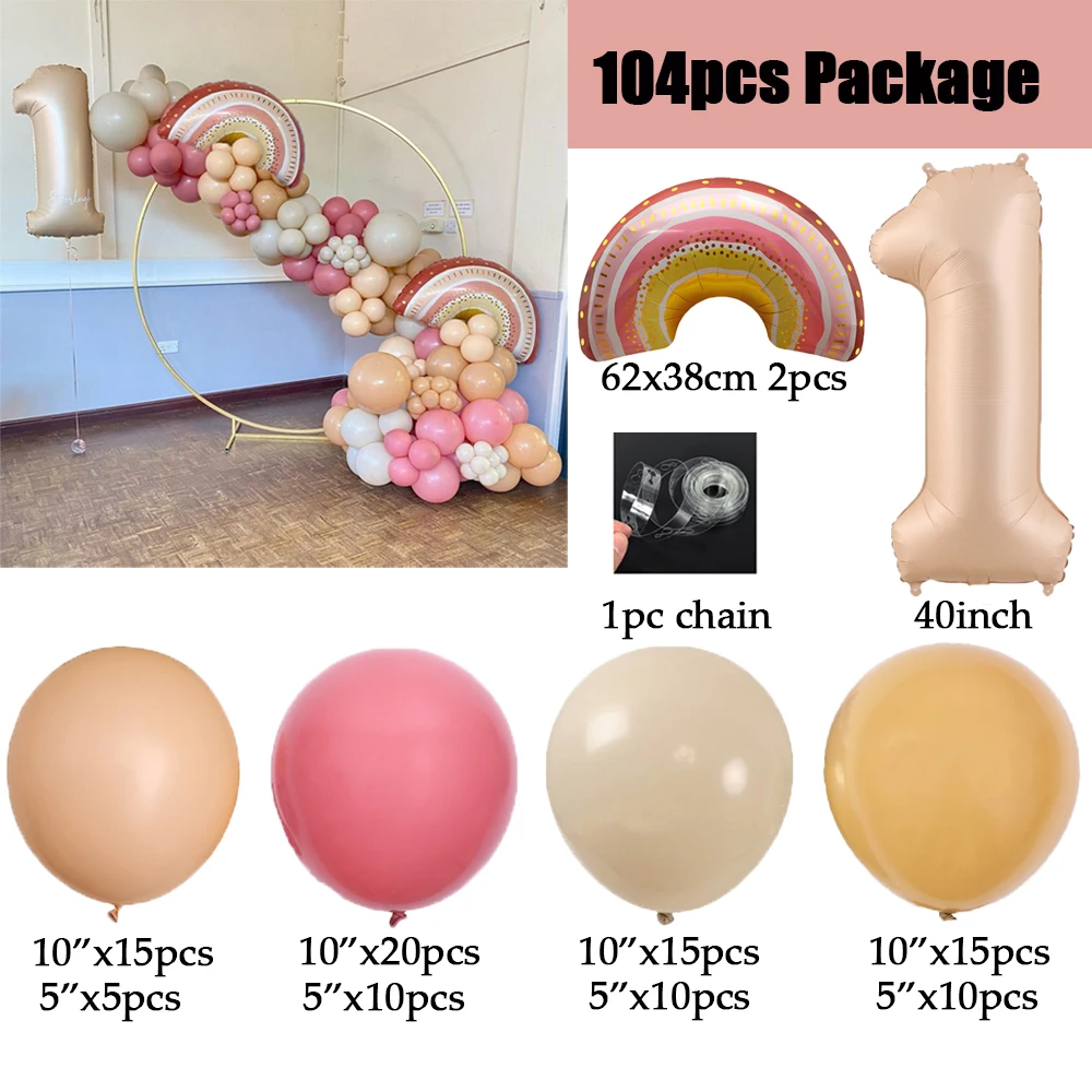 Boho Rainbow Balloon 104pcs Dusty Pink Blush Retro Brown Nude Balloon Garland Kit Baby Shower Girl Birthday Wedding Party Decor