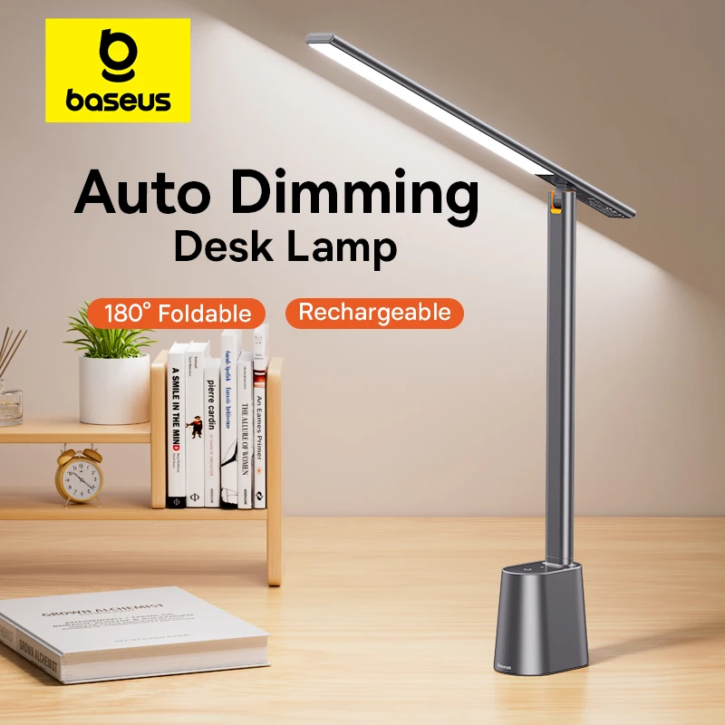 Lámpara de escritorio Baseus 180 ° Lámpara de mesa LED plegable, recargable, atenuación automática, protección ocular inteligente, estudio, sala de lectura, lámpara de luz nocturna