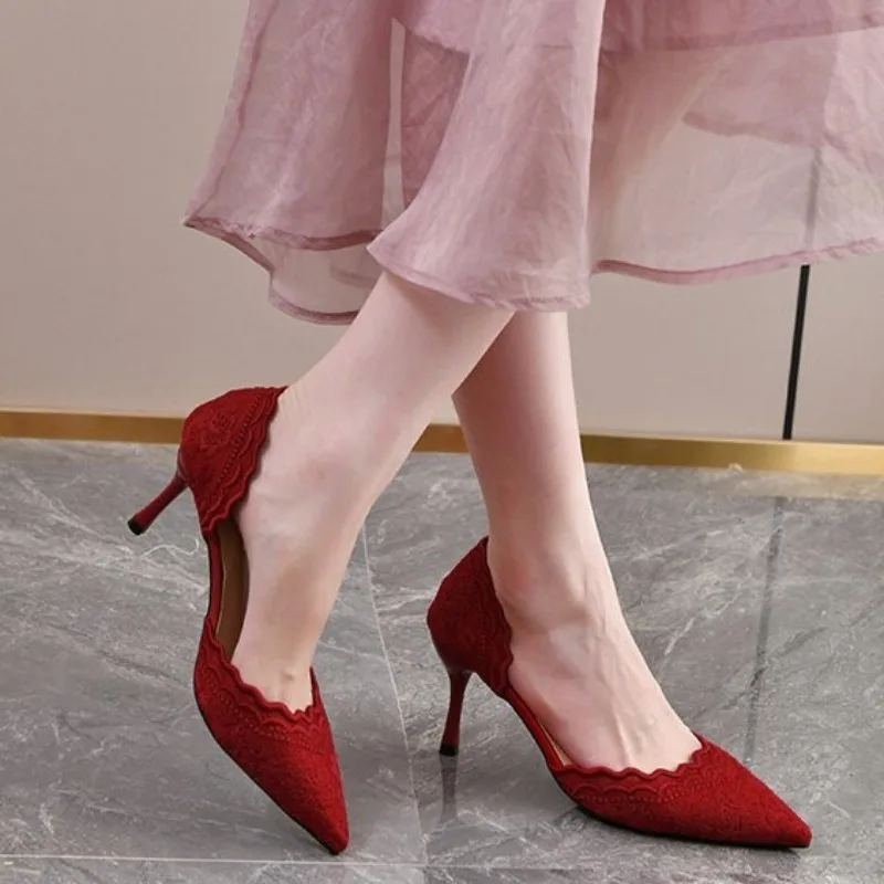 

Thin high-heeled sandals spring and summer new pointed shallow mouth hollow mesh wedding shoes banquet dress women's shoes