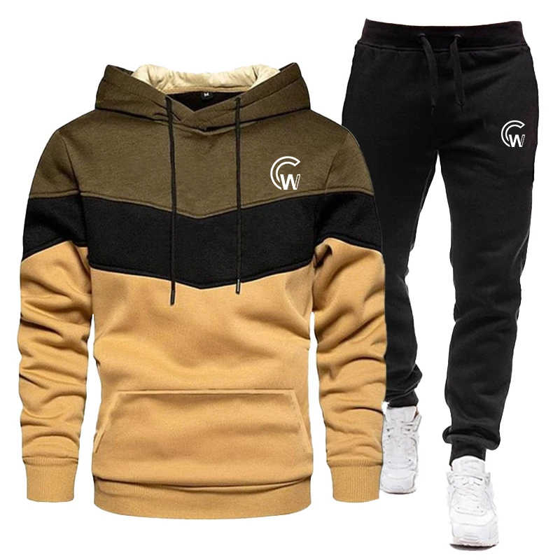 Men\'s sportswear set trend new three color hoodie 2-piece set hooded sweatshirt+sports pants sportswear jogging set