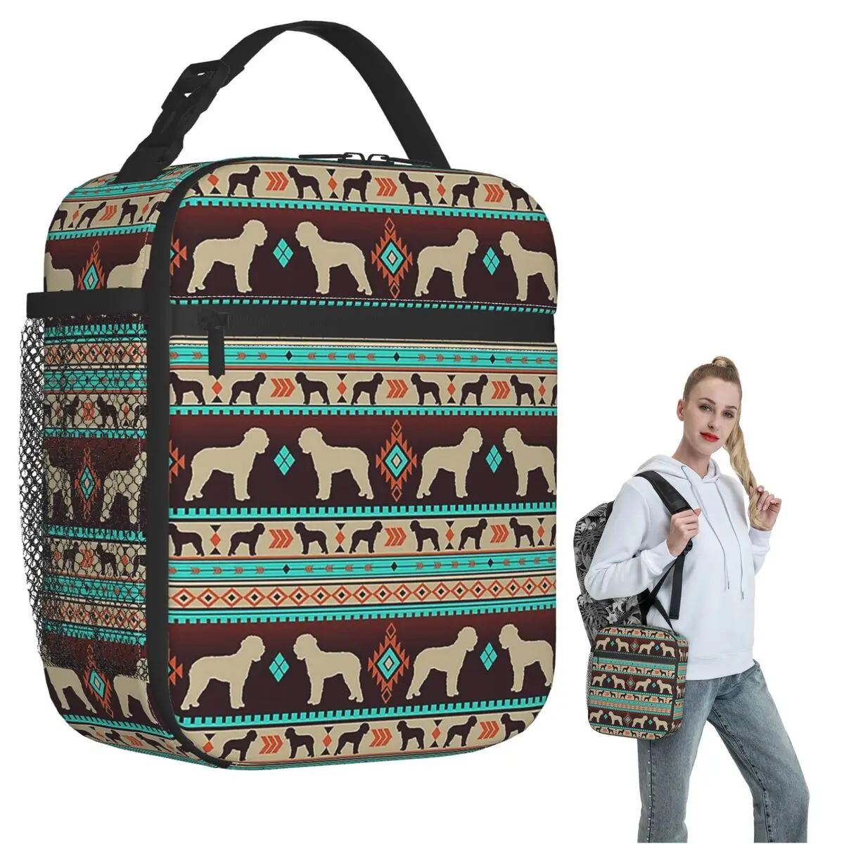 

Boho Dogs Lagotto Romagnolo Изолированная сумка для обеда на закате для женщин и детей Портативные коробки для еды Термальный ланч-бокс Tote